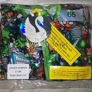 Sugar Swan Bamboo Zipper Romper 6-12m SPIDEY print NWT